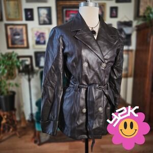 Highway Faux Leather Jacket Vintage Y2K Coat Brown Belted Vegan Womens Small